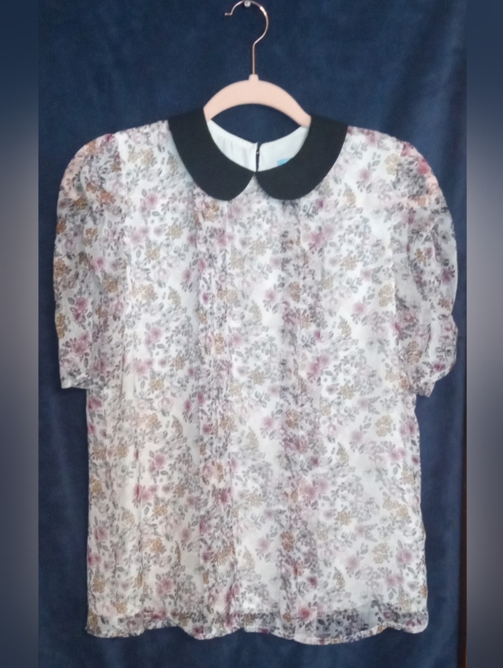 CeCe White Floral Peter Pan Collar Blouse